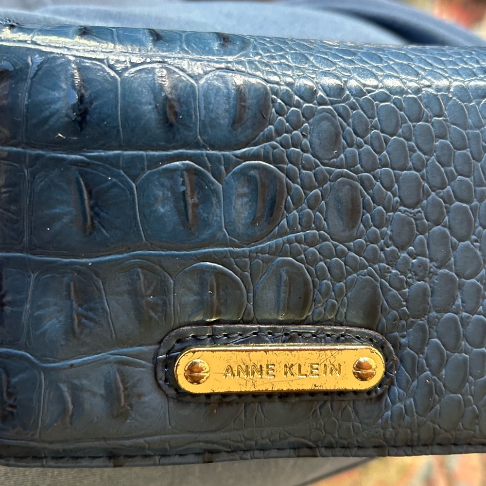 Anne Klein Navy Croc-Embossed Clutch with Gold Plate